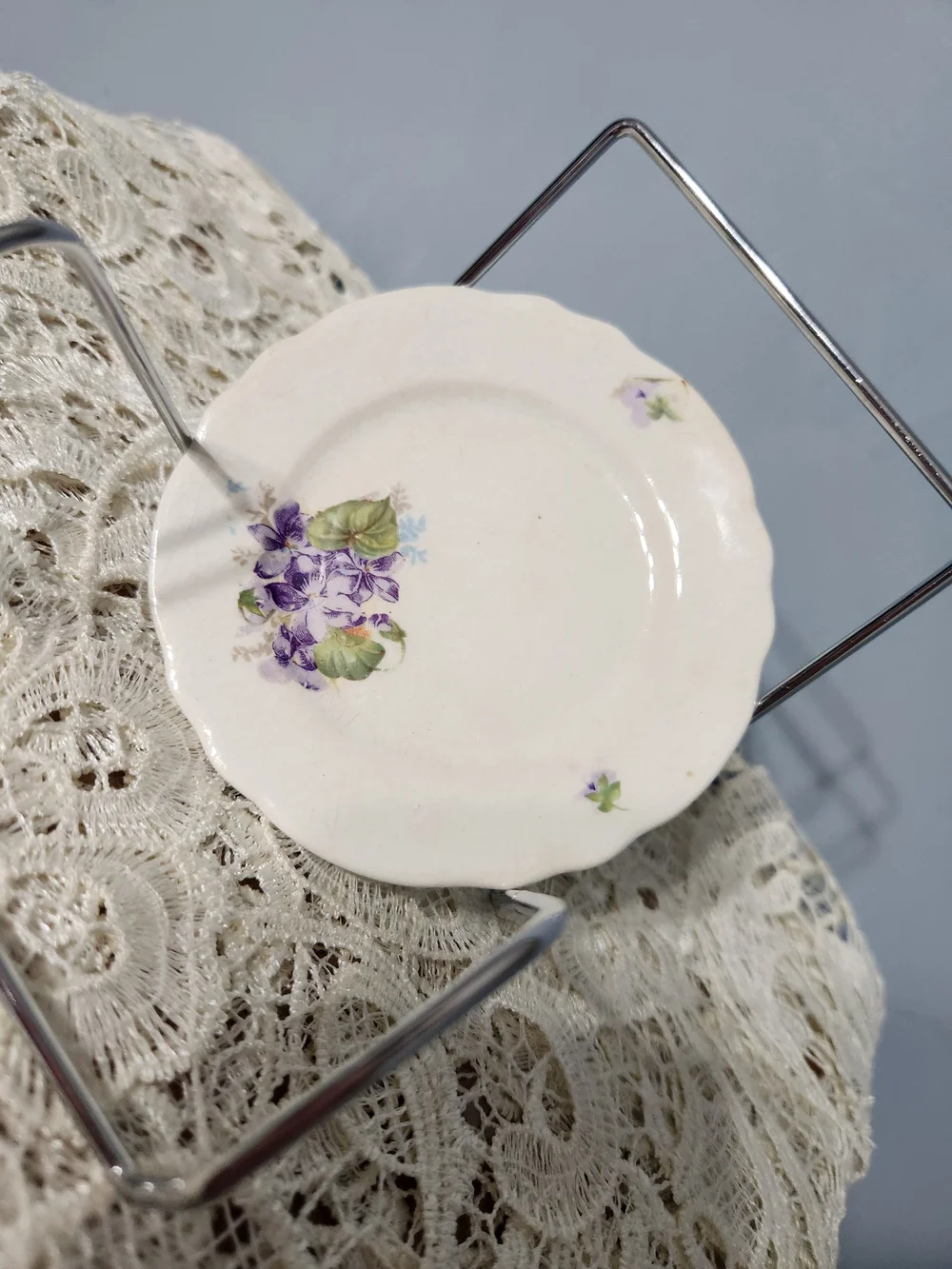 Vintage Purple Floral Plate Purple Flowers Mini Dish. Cozy Cottagecore.